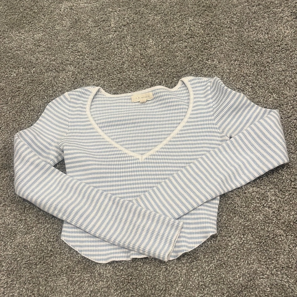 LA Hearts by PacSun Women's Blue and White Crop-top